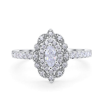 Art Deco Marquise Wedding Ring Simulated Cubic Zirconia 925 Sterling Silver